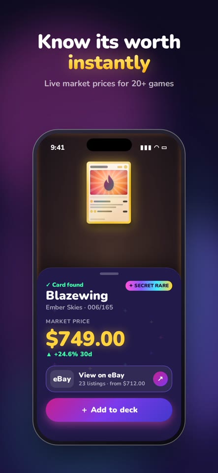 Card found with its market price